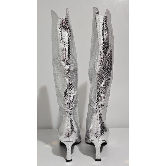NEW Steve Madden Newlyn Knee High Boots Womens 8 WIDE Calf Silver Pointed Toe - Picture 6 of 13